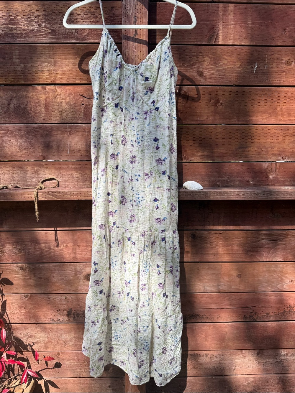 Express Cream Slip Dress with Purple Floral Print - Womens